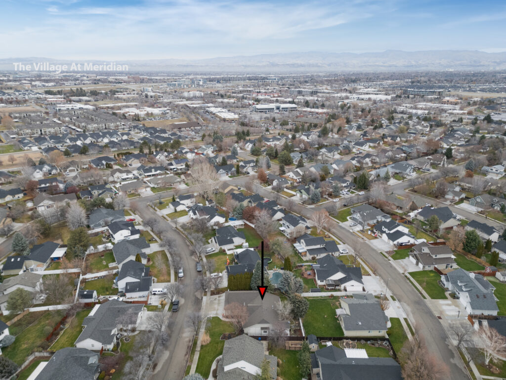 Aerial view of surrounding neighborhood of house at 2680 south loftus way in meridian, idaho listed by jeff sudmeier with idahoreal.estate team at action real estate.